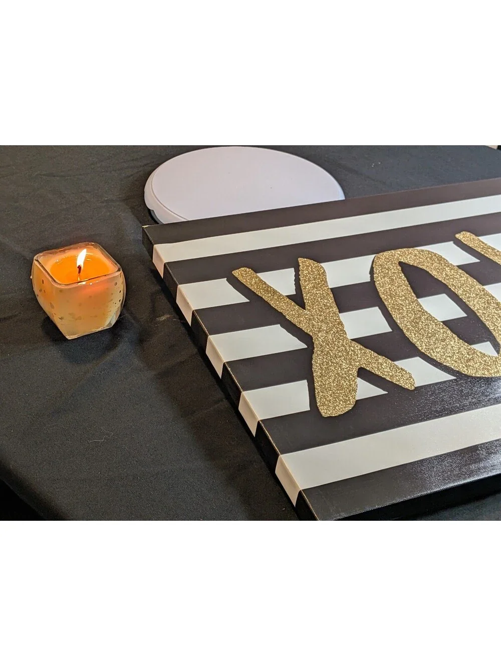 XOXO Gold Glitter Black White Striped Wall Decor Sign Valentine Home Decor